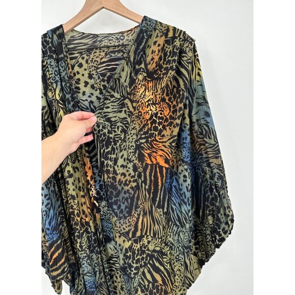 C&A Cocoon Cardigan Women One Size Dolman Sleeve Animal Print Green Blue Orange - Picture 3 of 10